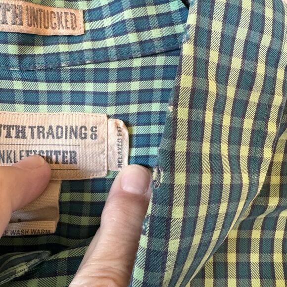 Duluth‎ Trading Shirt L Wrinkle Fighter Untucked Long Sleeve Button Green Plaid - Picture 5 of 11